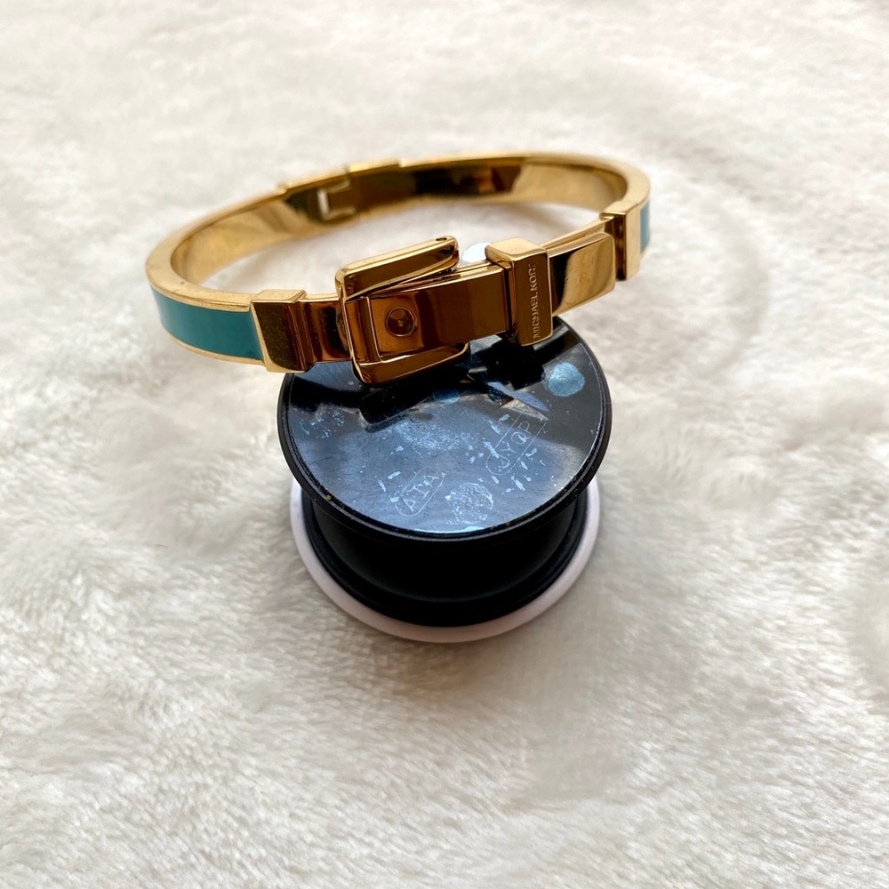Michael Kors Gold Buckle Bracelet with Teal Enamel - Picture 3 of 8